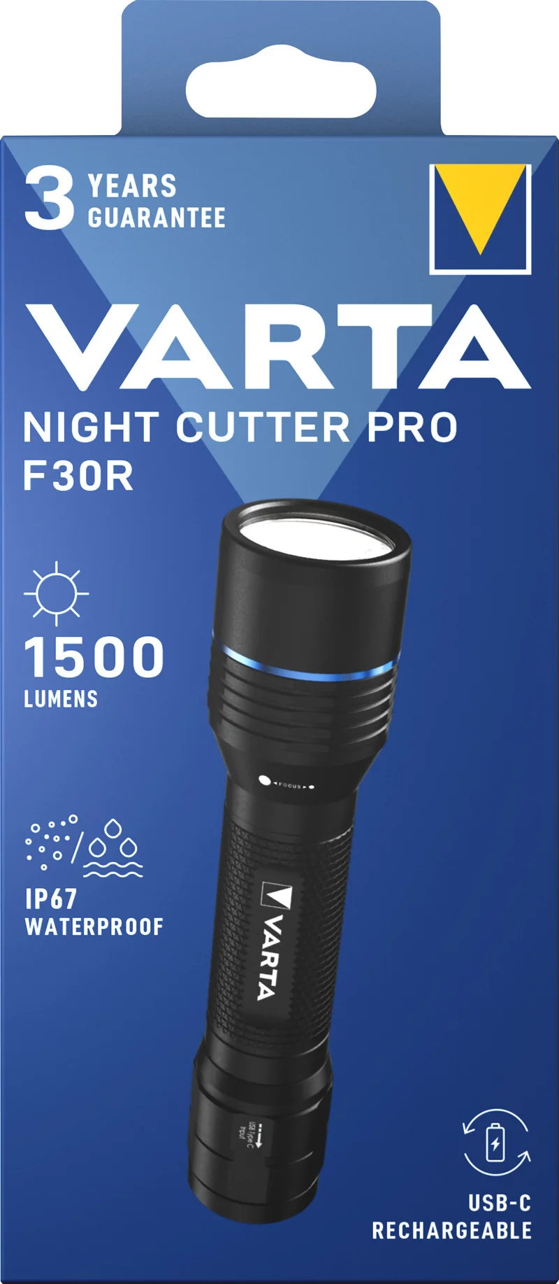 Varta LED Taschenlampe Night Cutter Pro F30R 1500lm, inkl. 1x Lithium-Ionen Akku, Retail