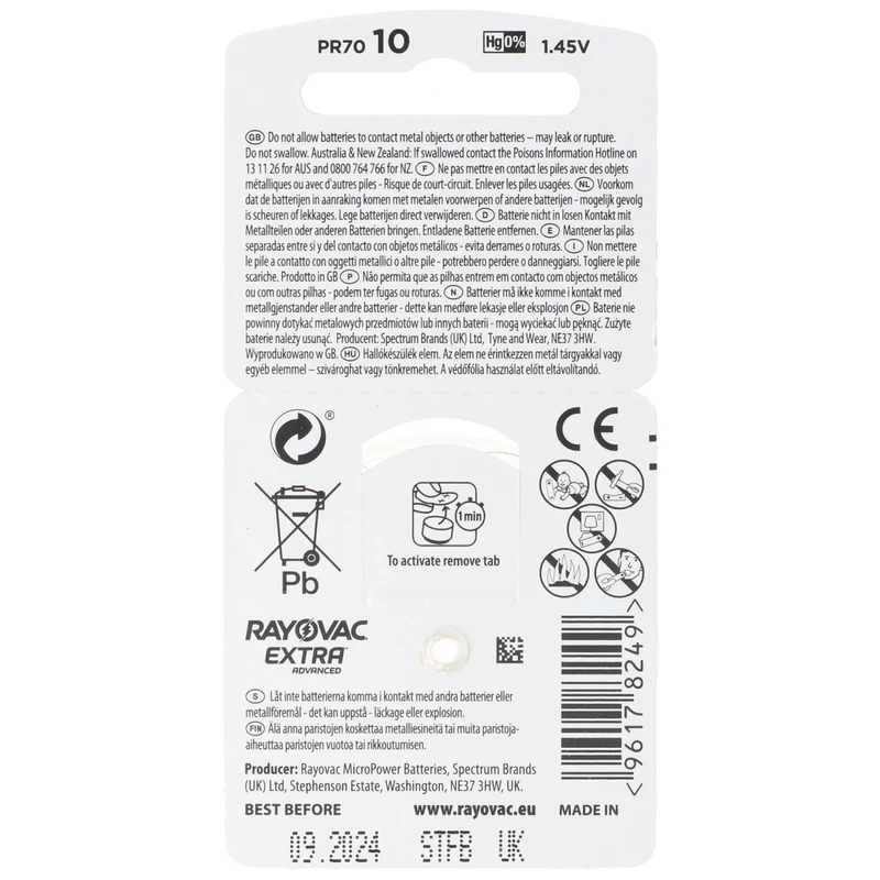 Rayovac Hörgerätebatterie Varta HA10, PR70, 4610, Acoustic Special