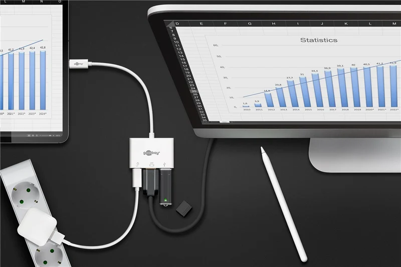 Goobay USB-C™ Multiport-Adapter HDMI, PD, weiß - erweitert ein USB-C™ Gerät um einen HDMI™- und einen USB 3.0- Anschluss