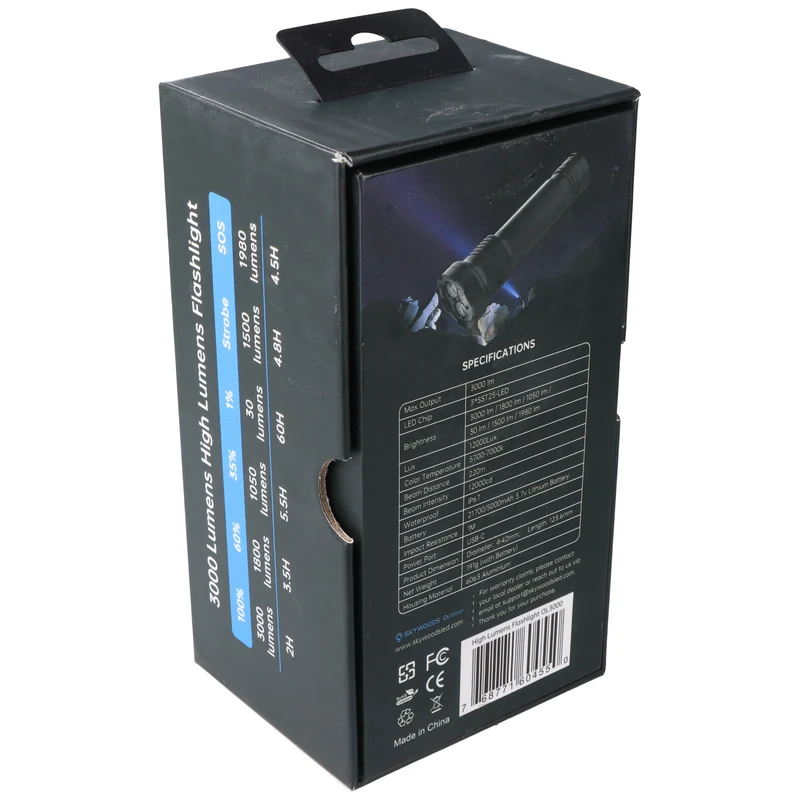 Skywoods Outdoor Lampe OL3000 – 3.000 Lumen, 21700 Akku, USB-C, Schwarz