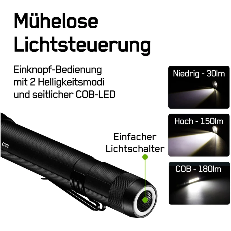 GP Batteries Taschenlampe C33 150 Lumen inklusive 2x AA 1,5V Mignon Batterien