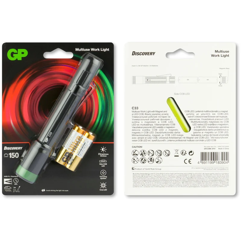 GP Batteries Taschenlampe C33 150 Lumen inklusive 2x AA 1,5V Mignon Batterien