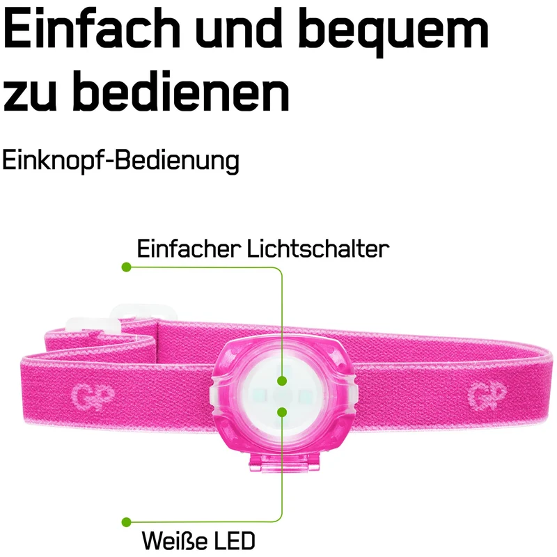 GP Batteries Stirnlampe CH31 40lumen inkl. 2x CR2025 Lithium Knopfzellen Lila