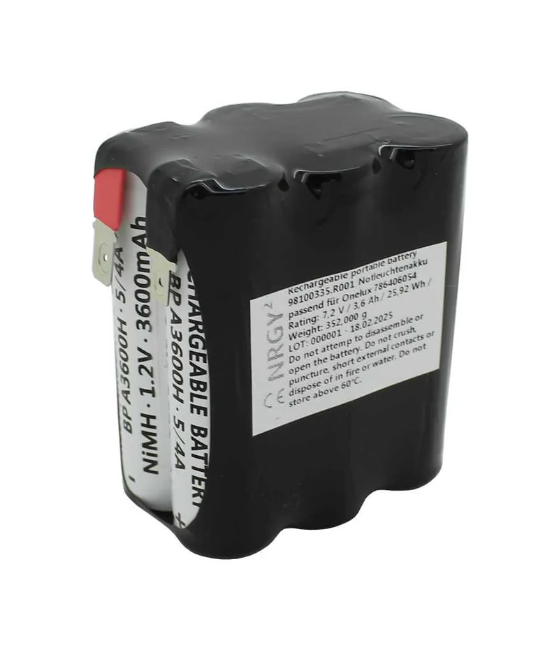 AccuCell Notleuchtenakku NiMH 7,2V 3600mAh F2x3 4/3A mit Faston-Anschluß +6,3mm / -4,8mm passend für Onelux 786406054