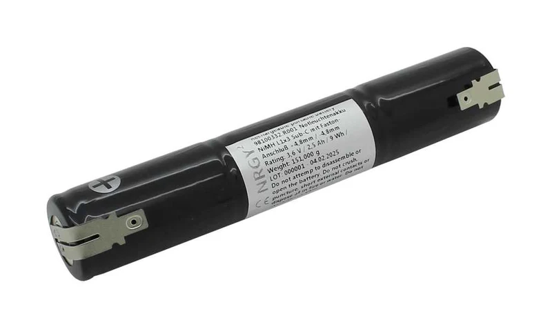 AccuCell Notleuchtenakku NiMH 3,6V 2500mAh L1x3 Sub-C mit Faston-Anschluß +4,8mm / -4,8mm ersetzt Tridonic 89899744
