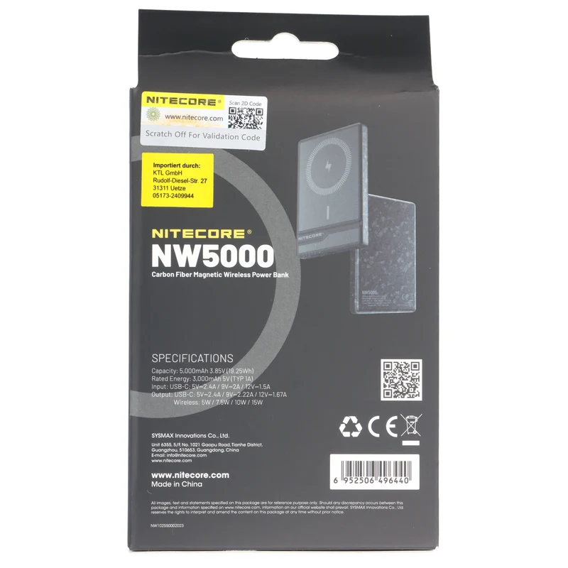 Nitecore Powerbank NW5000 mit 5000mAh, MagSafe-Technologie, magnetische, kabellose Powerbank von Nitecore