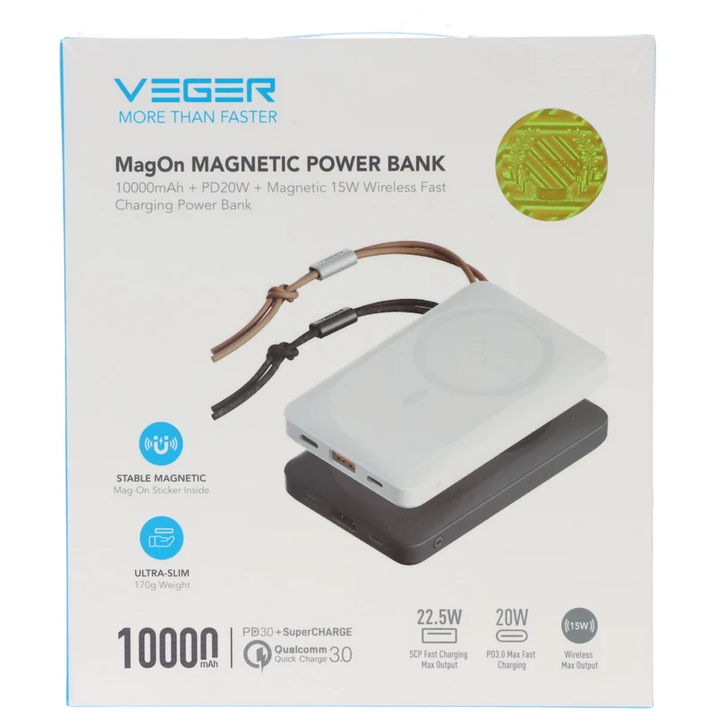 AccuCell Magnetische Powerbank MagOn mit 10.000mAh Kapazität, QC3.0, kompatibel mit MagSafe, zur Befestigung auf der Rückseite Ihres iPhones
