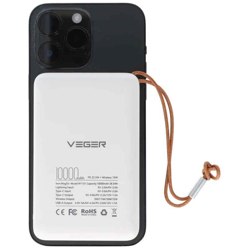AccuCell Magnetische Powerbank MagOn mit 10.000mAh Kapazität, QC3.0, kompatibel mit MagSafe, zur Befestigung auf der Rückseite Ihres iPhones