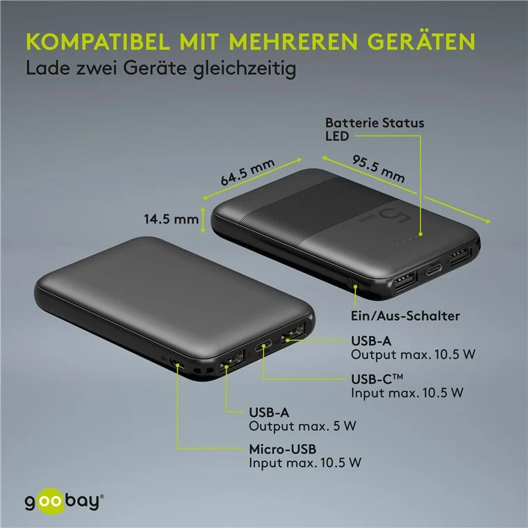 Goobay Powerbank kompakt 5.000 mAh