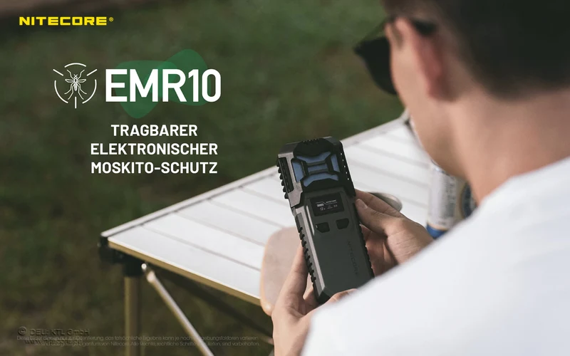 Nitecore EMR10, mobile Mückenabwehr, inklusive 2x NL2150 Akkus, mit Powerbankfunktion, wasserdicht IPX5, ideal für Camping, Outdoor und Angeln, inkl. 6x Mosquito-Schutz-Matten