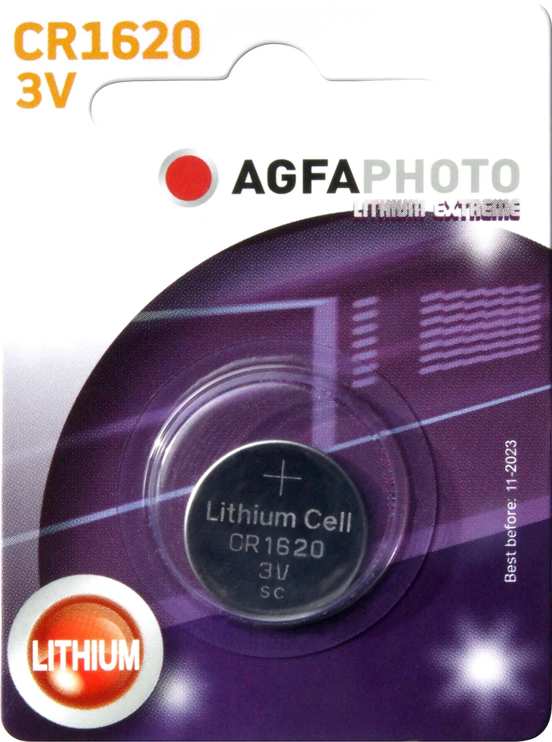 Agfaphoto Batterie Lithium, Knopfzelle, CR1620, 3V Extreme, Retail Blister (1-Pack)