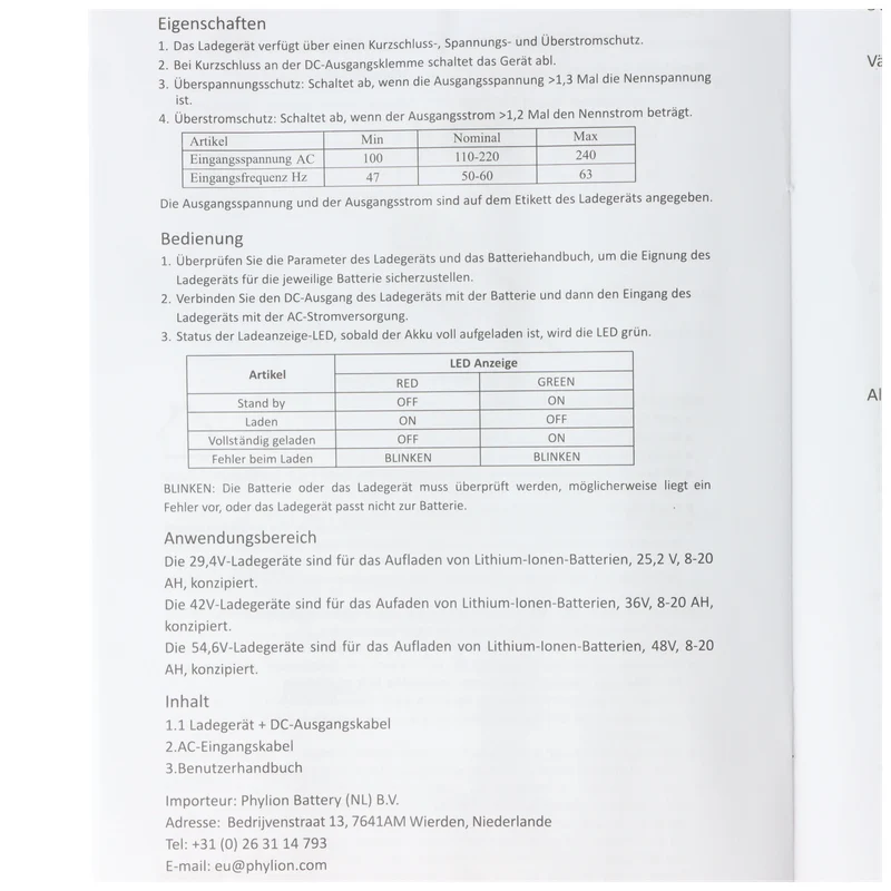 Phylion E-Bike Ladegerät Joycube Ladegerät 42,0V / 2,0A - 5-polig trapezförmig