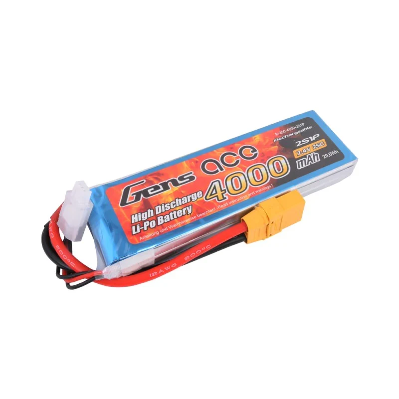 Gens Ace 4000mAh 7,4V 25C 2S1P Lipo Akkupack mit XT90 Stecker