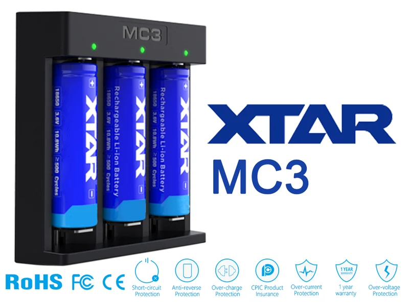 XTAR MC3 – Kompaktes 3-Schacht Ladegerät für Li-Ion Akkus