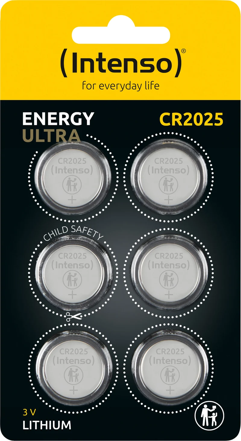 Intenso Batterie Lithium, Knopfzelle, CR2025, 3 Volt – Energy Ultra (6er Pack)