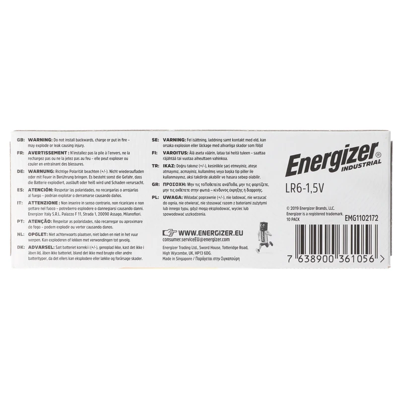 Energizer Industrial Mignon, AA, LR6, MN1500, Alkaline Batterie 1,5V in praktischer 10er Packung