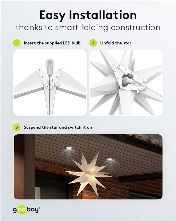 Goobay LED-Weihnachtsstern 3D, Ø 56 cm, mit Netzkabel, ein echter Blickfang für Fenster & Wohnräume