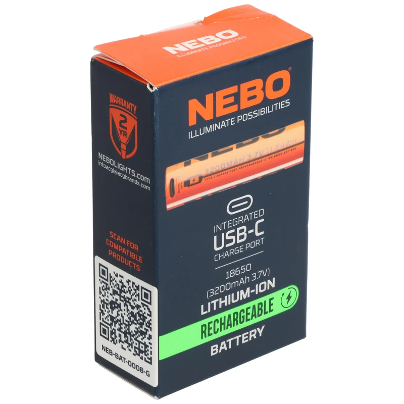 NEBO 18650 Li-Ion Akku – 3,7 V / 3200 mAh mit USB-C