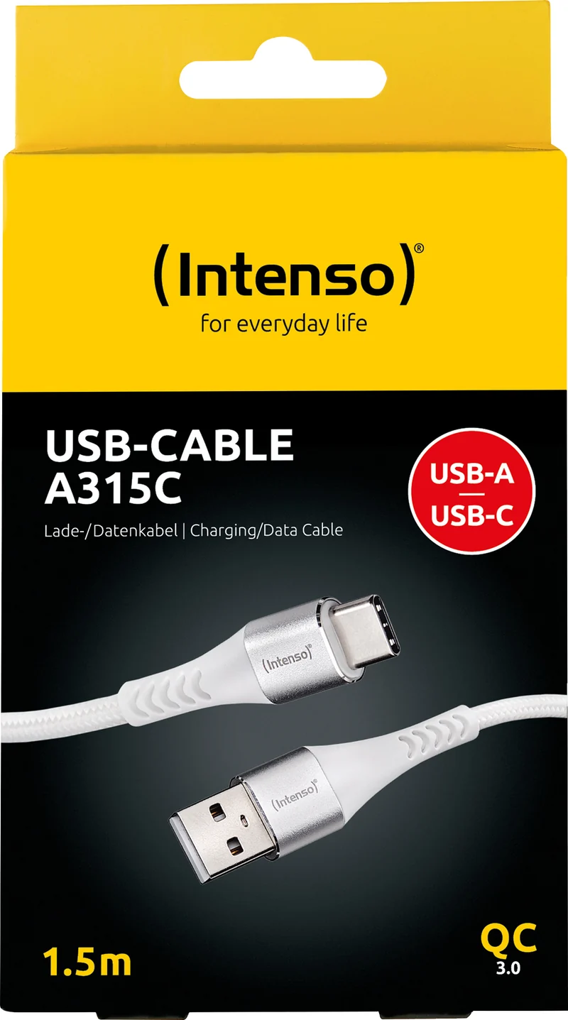 Intenso USB-Kabel „A315C“ – USB-A zu USB-C, 1,5 m, 60 W, Schwarz (Retail Blister)