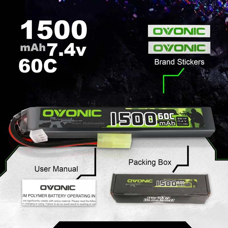 Ovonic 2S LiPo-Akku 1500mAh 2S1P 60C 7,4V Airsoft-LiPo-Akku mit Tamiya-Anschluss