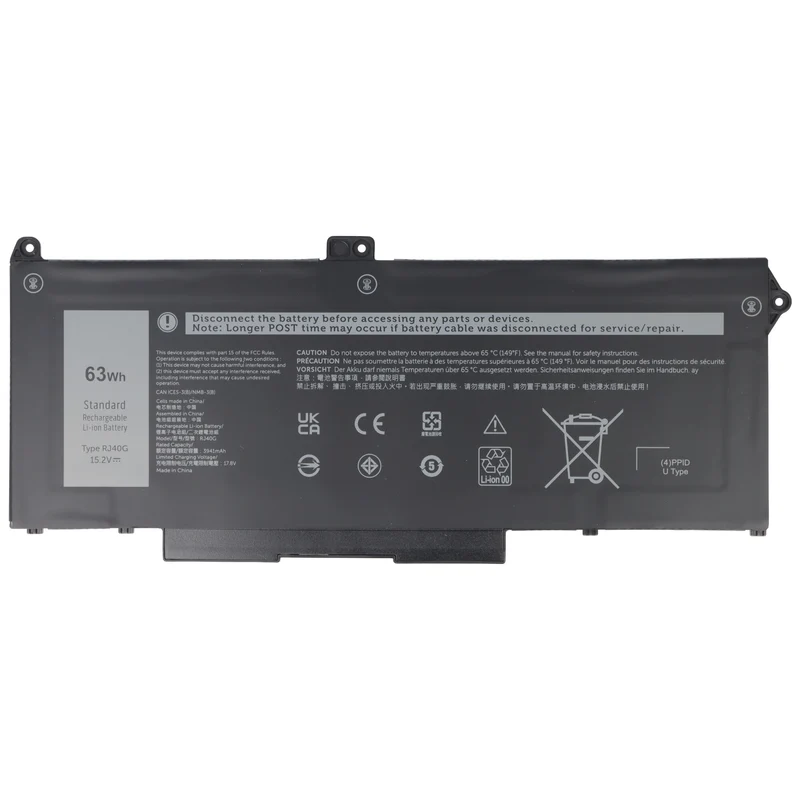 AccuCell Akku passend für Dell Latitude 15 5520, Li-Polymer, 15,2V, 3941mAh, 63Wh