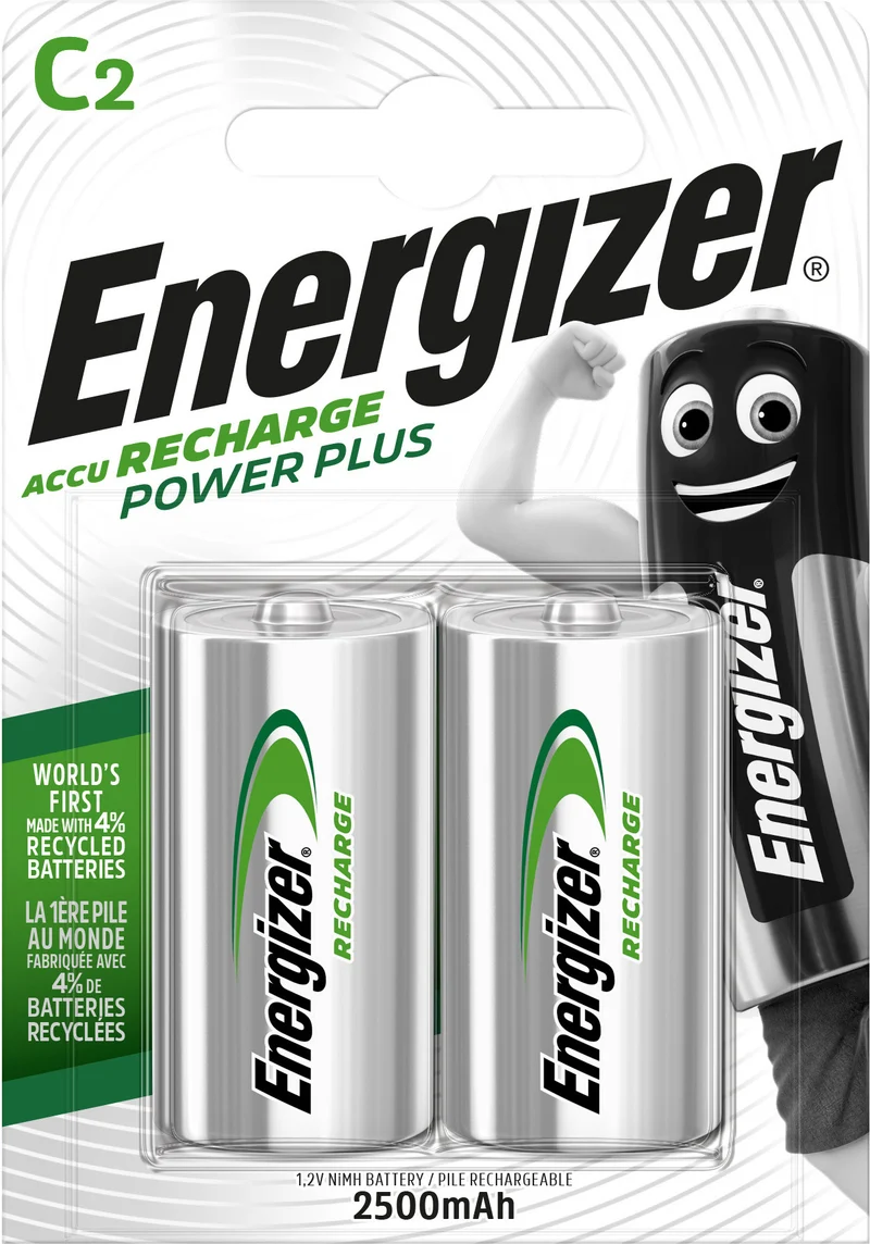 Energizer Akku NiMH, Baby, C, HR14, 1.2V/2500mAh Power Plus, Pre-charged, Retail Blister (2-Pack)