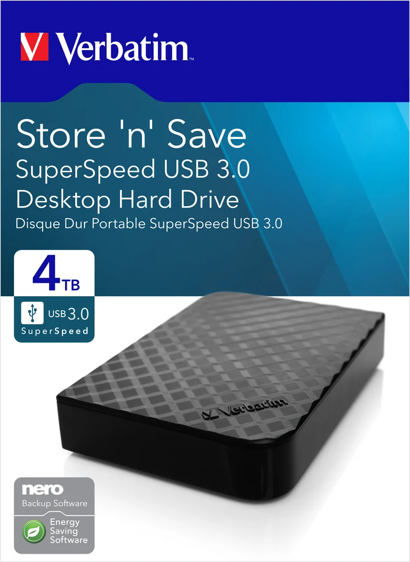 Verbatim Festplatte 2TB, USB 3.0, 8.89cm (3.5''), schwarz Store´n´Save, Software Nero Backup, Retail