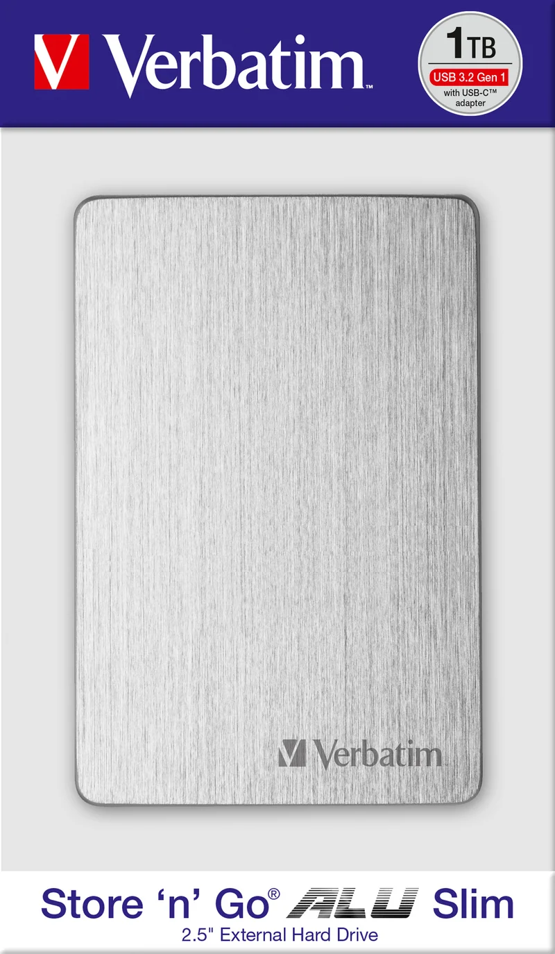 Verbatim Festplatte 2TB USB 3.2, A-C, 6.35cm (2.5''), silber Store´n´Go, Alu Slim, Software Nero Backup, Retail