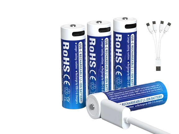XTAR, 4x AA 1,5V Li-Ionen Akku 3000mAh – USB-C – mit gleichmäßig sinkender Spannung, mit integrierter Ladeelektronik, innovativ und zuverlässig