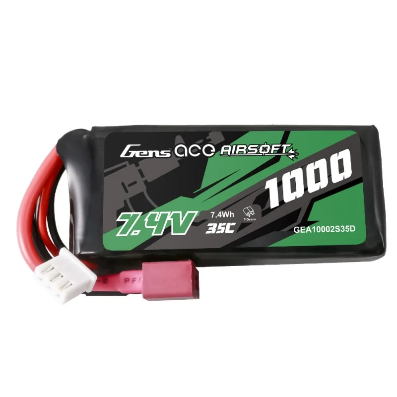 Gens Ace 35C 1000 mAh 2S1P 7,4 V Airsoft Lipo Akku mit T-Stecker