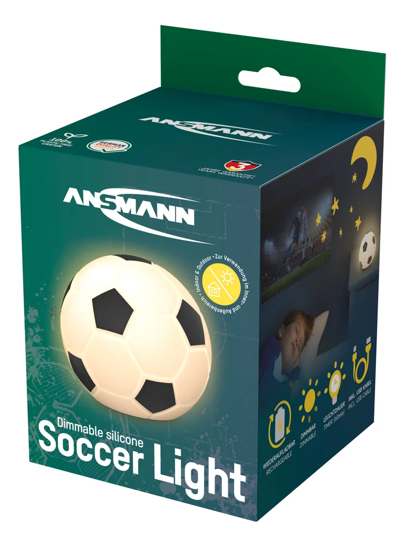 Ansmann LED Soccer Light 1800-0099, dimmbar, Farbwechsel, aufladbarer Akku, Mobil einsetzbares Silikonnachtlicht im Fußball-Design
