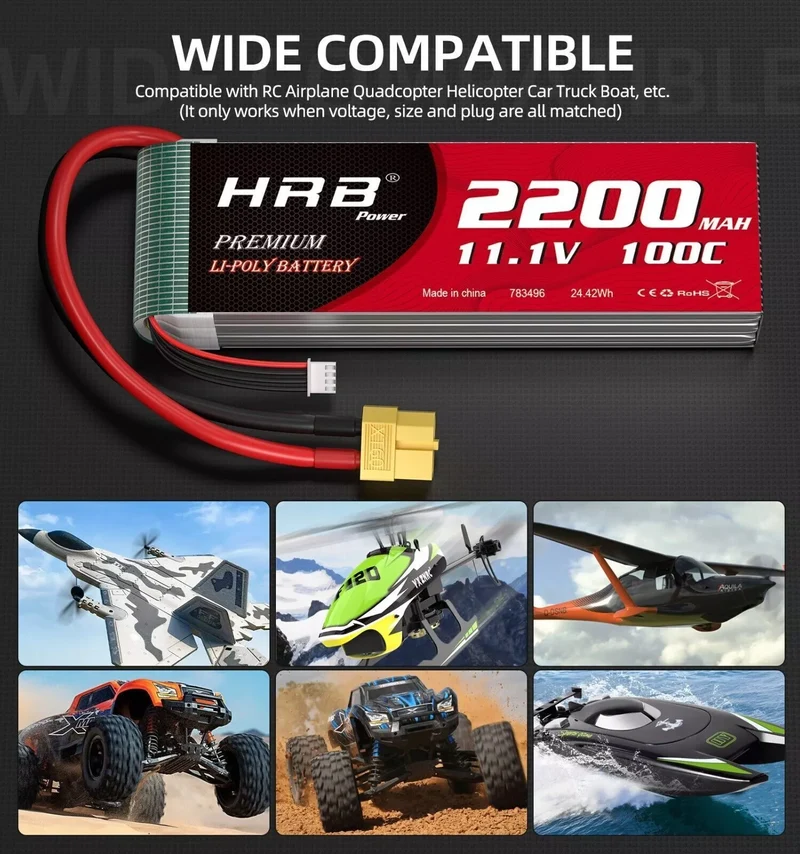 HRB 3S 11,1V 2200mAh 100C Lipo-Akku mit XT60-Stecker (2 St. )