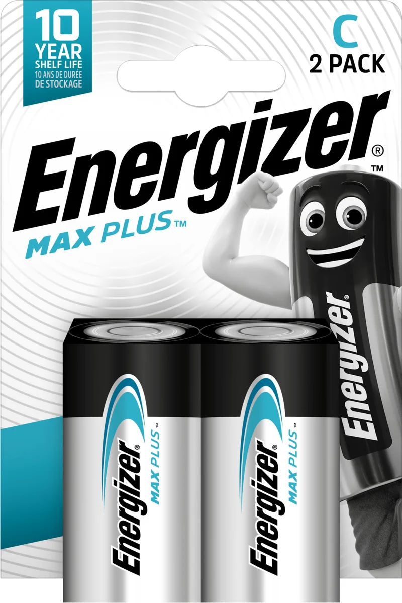 Energizer Batterie Alkaline, Baby, C, LR14, 1.5V Max Plus, Retail Blister (2-Pack)