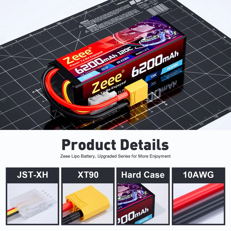 Zeee 3S 6200 mAh 11,1 V 120 C, Hartschalenkoffer Lipo Akku mit XT90-Anschluss (2 St.)