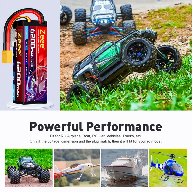 Zeee 3S 6200 mAh 11,1 V 120 C, Hartschalenkoffer Lipo Akku mit XT90-Anschluss (2 St.)