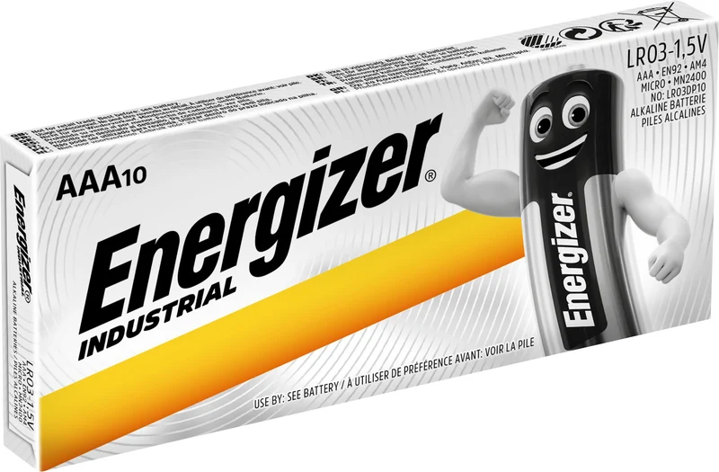 Energizer Batterie Alkaline, Micro, AAA, LR03, 1.5V Industrial, Retail Blister (10-Pack)