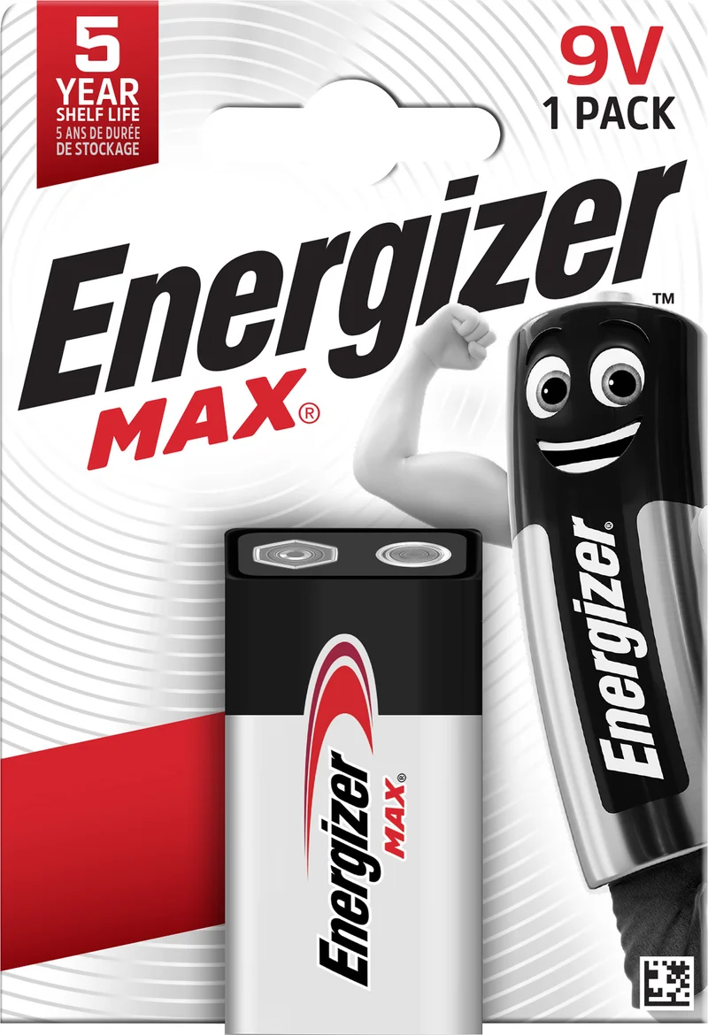 Energizer Batterie Alkaline, E-Block, 6LR61, 9V Max, Retail Blister (1-Pack)