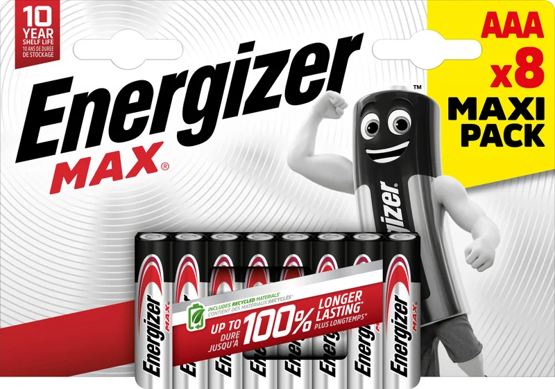 Energizer Batterie Alkaline, Micro, AAA, LR03, 1.5V Max, Retail Blister (8-Pack)