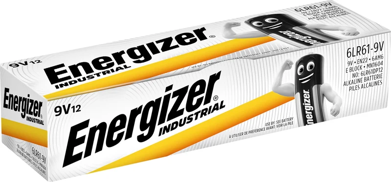 Energizer Batterie Alkaline, E-Block, 6LR61, 9V Industrial, Retail Blister (12-Pack)