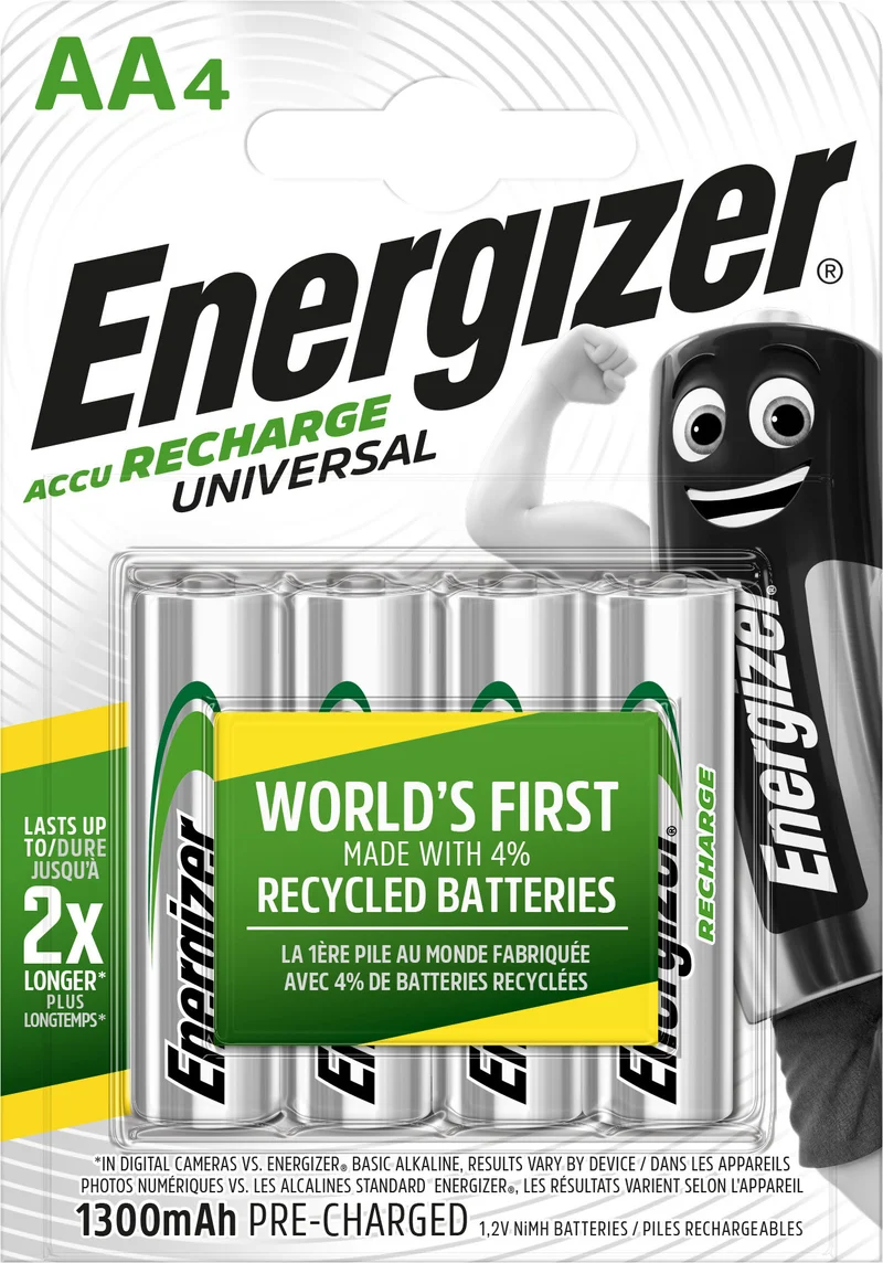 Energizer Akku NiMH, Mignon, AA, HR06, 1.2V/1300mAh Universal, Pre-charged, Retail Blister (4-Pack)