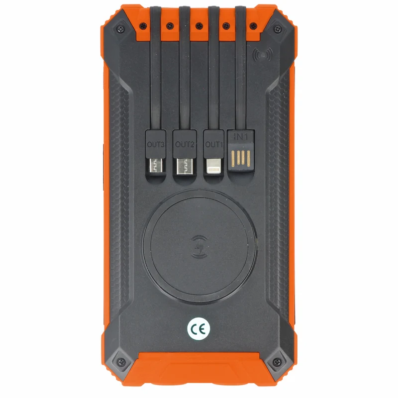AccuCell 20000mAh Powerbank mit 4 Ladekabel, QI-Ladefunktion, Solar Panel, mit LED Licht