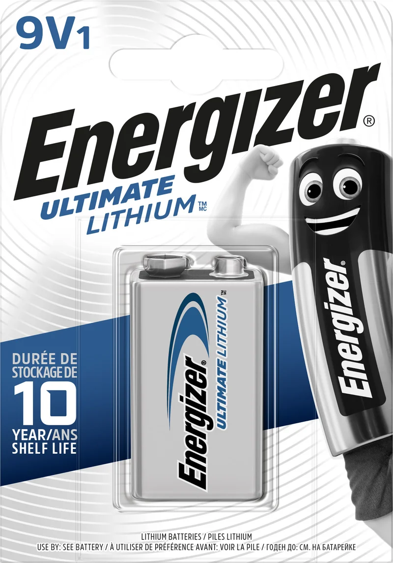 Energizer Batterie Lithium, E-Block, 6FR61, 9V Ultimate Lithium, Retail Blister (1-Pack)