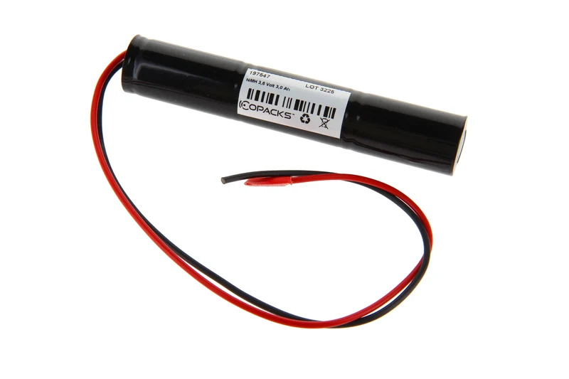 AccuCell Akku passend für Not- und Sicherheitsbeleuchtung, 3,6 Volt 3000mAh, 127x23mm, mit 30 cm Anschlusskabel, offene Kabelenden