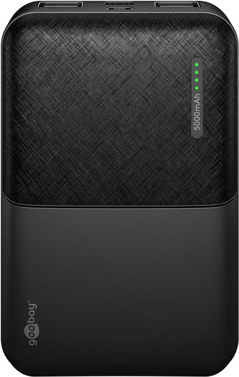 Goobay Powerbank Compact 5.000mAh, ultrakompakt und leicht, Anti-Rutsch Oberfläche, inkl. Ladekabel