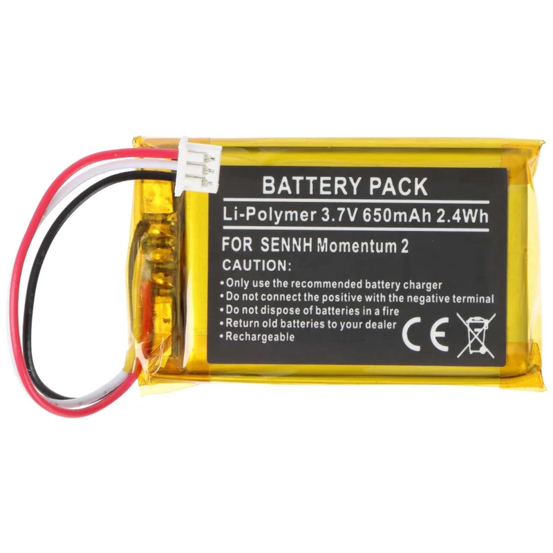 AccuCell Akku passend für Sennheiser Momentum 2 – Li-Polymer, 3,7V, 650mAh, 2,4Wh, ca. 40,9 x 25 x 6mm