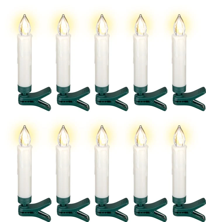 Goobay 10 kabellose LED-Weihnachtsbaumkerzen - mit Klemmen, Fernbedienung und Timerfunktion, dimmbar, warmweiß (2600 K)