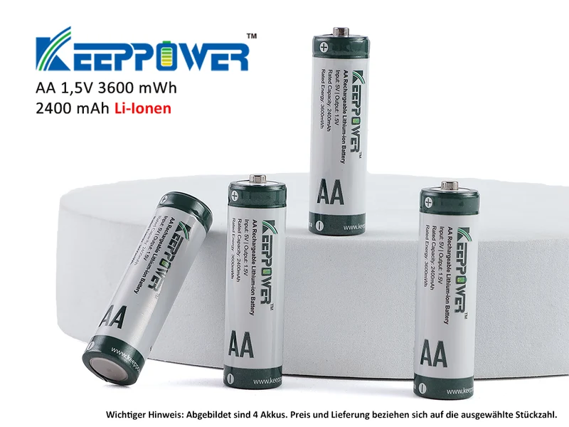 Keeppower AA 1,5 V Li-Ion-Akku mit 2400 mAh Konstante Spannung & Batteriewechsel-Erkennung für Verbraucher