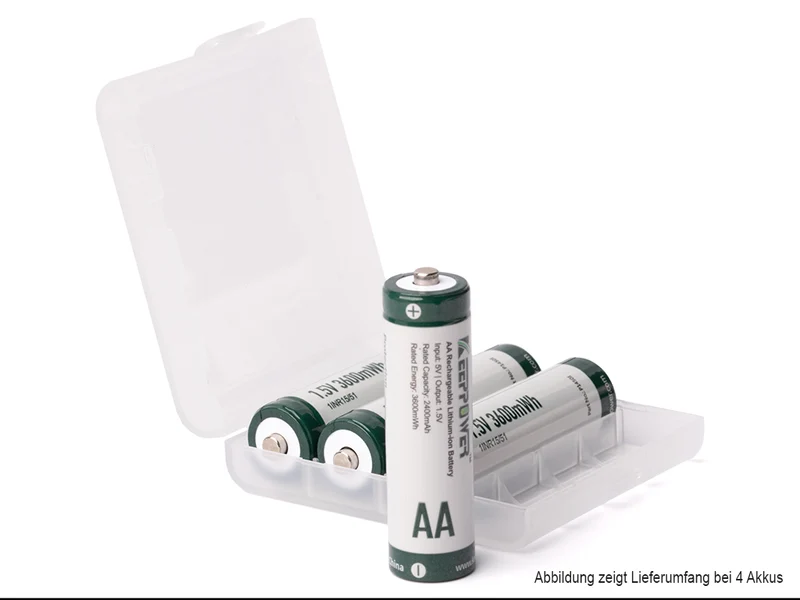 Keeppower AA 1,5 V Li-Ion-Akku mit 2400 mAh Konstante Spannung & Batteriewechsel-Erkennung für Verbraucher