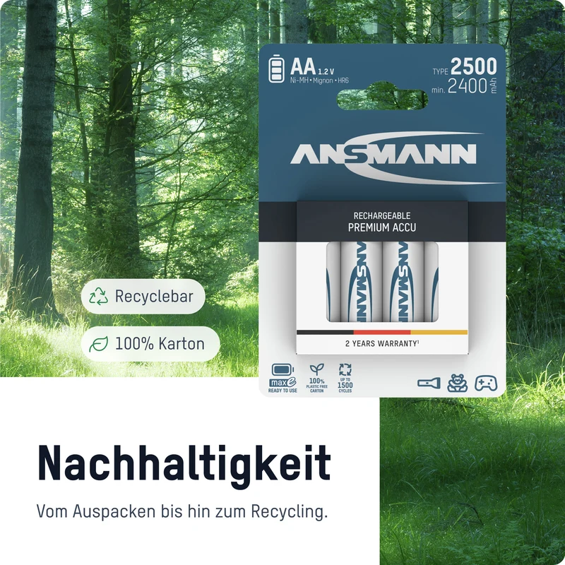 ANSMANN NiMH Akku Mignon AA 2100 mAh maxE 8er Schrumpffolie, ideal für den alltäglichen Gebrauch