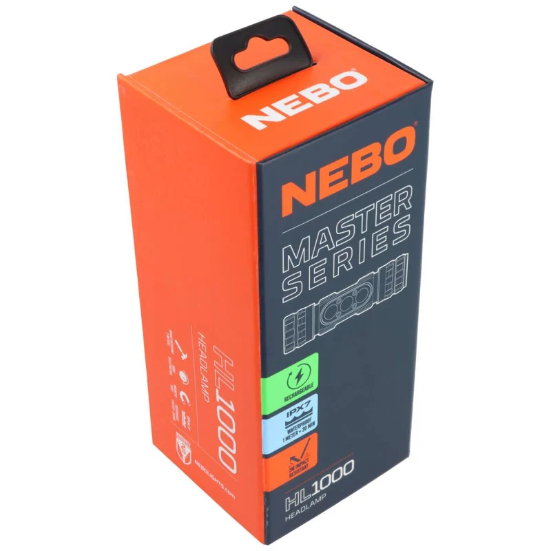 NEBO Master Series HL1000 Stirnlampe, 1000 Lumen, bis zu 138 Metern, inkl. 3200mAh, 3,7V Li-Ion Akku, wiederaufladbar